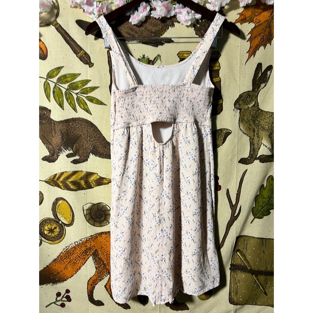 American Eagle Mini Dress Women XS Pink Excellent Floral Cutout Smocked Crepe - Picture 5 of 9